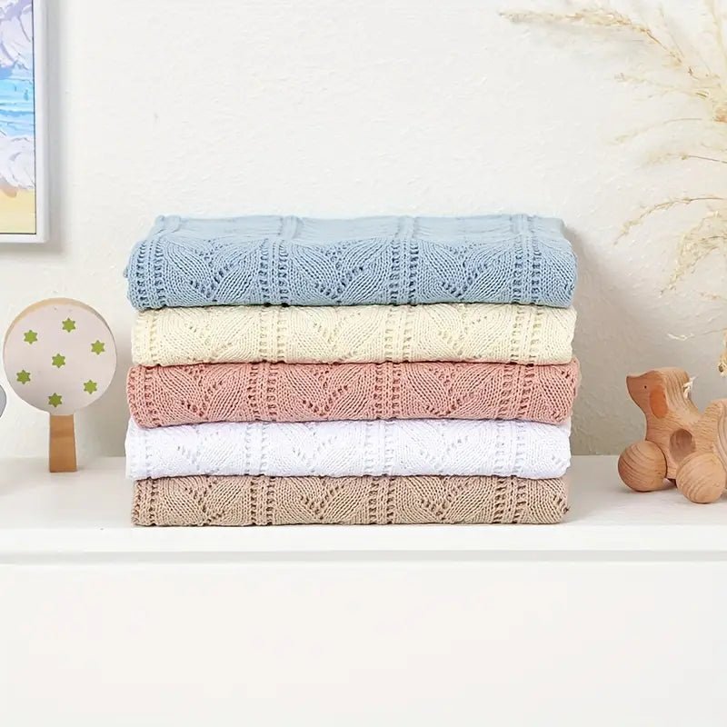 Pure Knitted Baby Blanket – Water Blue & Pink